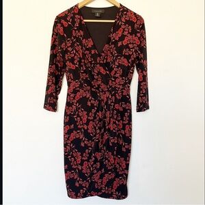 Tahari long sleeve red and black floral dress